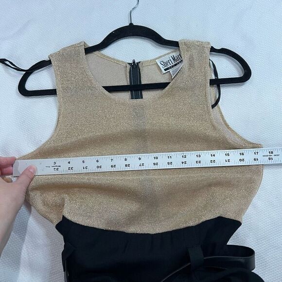 Vintage 90’s Gold Metallic Black Bottom Sleeveless Belted Jumpsuit‎ Women’s - Picture 6 of 10